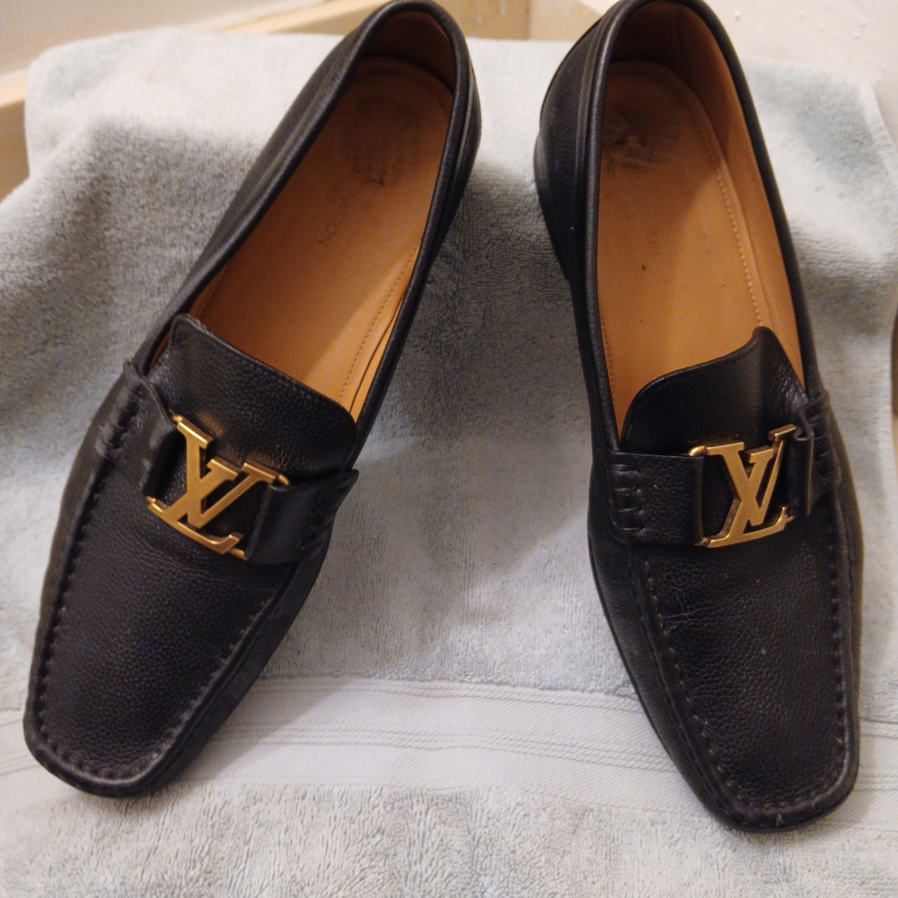 Louis Vuitton Black Loafers with Gold Hardware